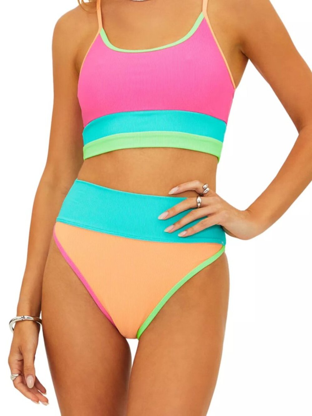 New! Beach Riot Emmy Color Blocked High Waisted Bottom Size XS 4116